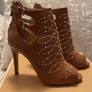 MICHAEL Michael Kors Tan Studded Peep-Toe Heels